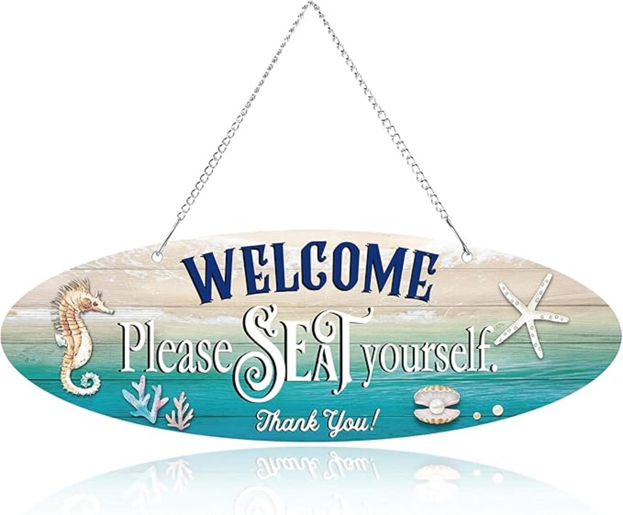 Beach Sign Decor Hanging Sea Decorations Starfish Wall Decoration Beach Plaque Door Wall Plaque Decor Sign with Seahorse and Scallop for Decoration(Stylish Style)